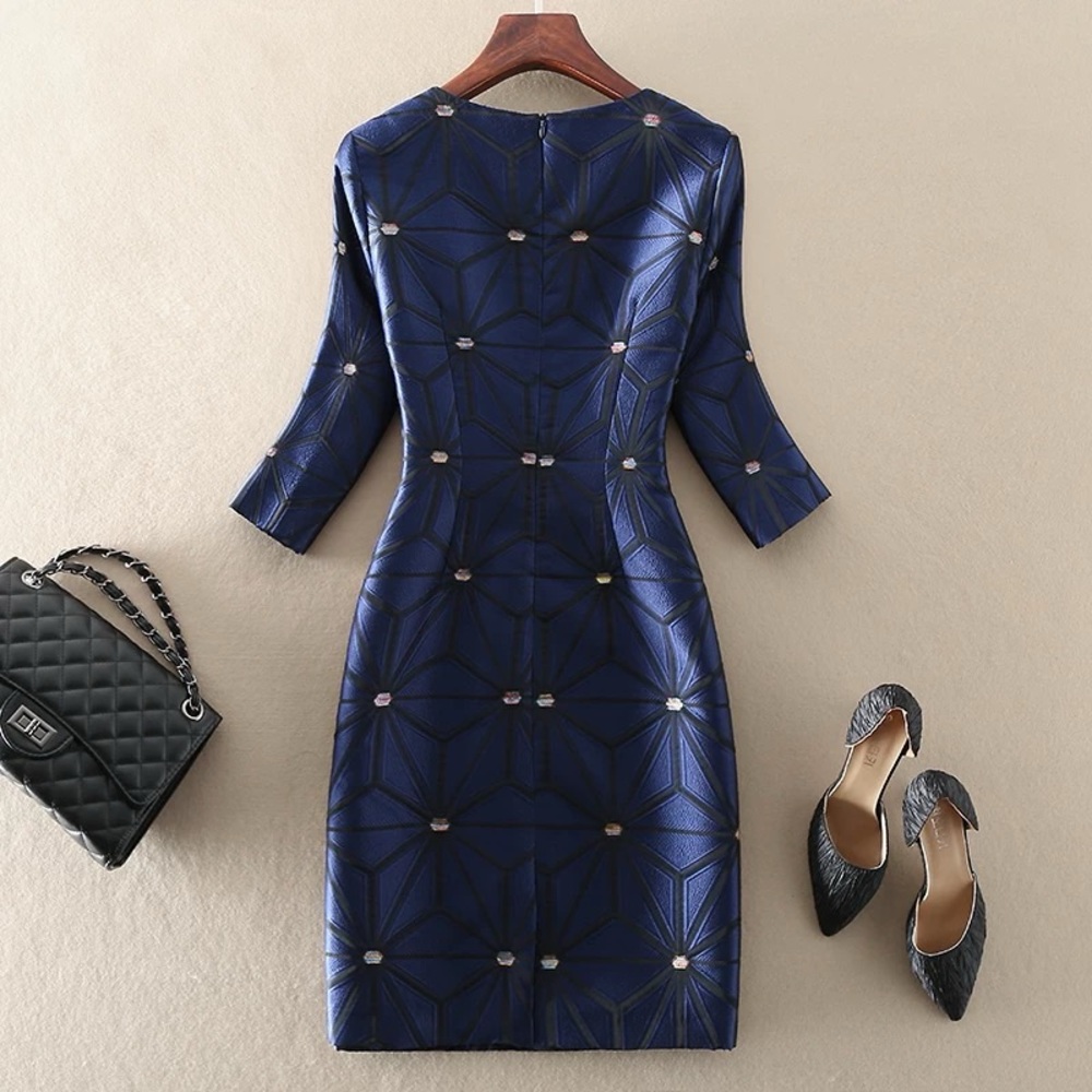 Elegant Navy Blue Geometric Dress